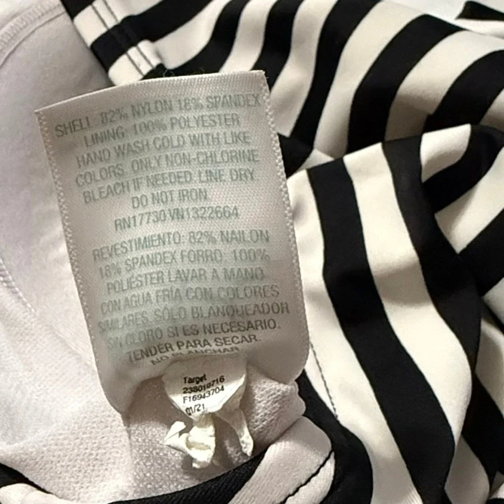 Kona Sol Tankini Top Women Medium Black White Striped Blouson Strappy Back Beach